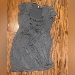 Elegant Gray Women's silver button detail Dress
